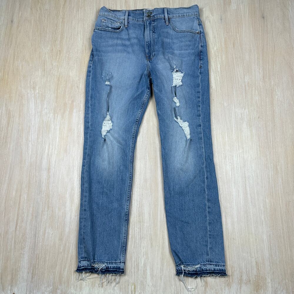 FRAME Denim Le Sylvie Slender Straight Distressed Fray Ankle Denim Jeans 31